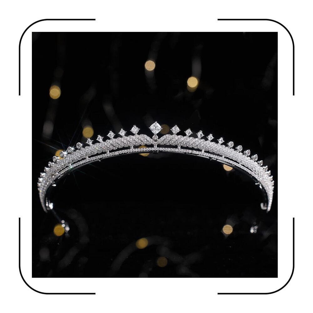 8904 Platinum Plated Zirconia Crown for Bride & Quinceañera | Silver